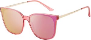 DUCO Oversized Polarized Sunglasses Womens Trendy Mirrored Shades Retro Round Vintage Light Weight UV400 Sun Glasses W016