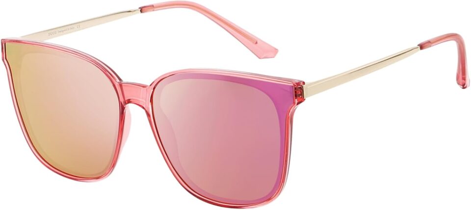 DUCO Oversized Polarized Sunglasses Womens Trendy Mirrored Shades Retro Round Vintage Light Weight UV400 Sun Glasses W016