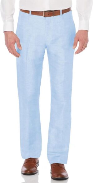 Men's Linen Suit Pants Casual Flat Front Lightweight Dress Pants for Beach Wedding Holiday Prom