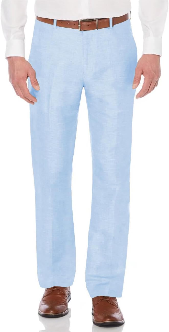 Men's Linen Suit Pants Casual Flat Front Lightweight Dress Pants for Beach Wedding Holiday Prom
