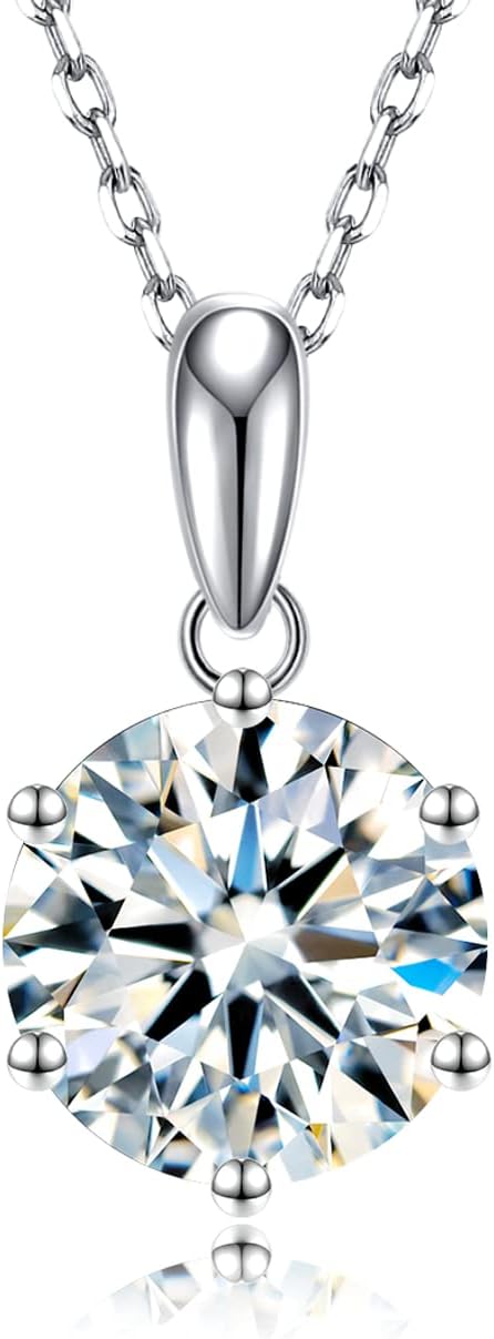 SecreTalk Moissanite Pendant Necklace for Women, 1-5CT 925 Sterling Silver D Color Necklace with Certificate of Authenticity