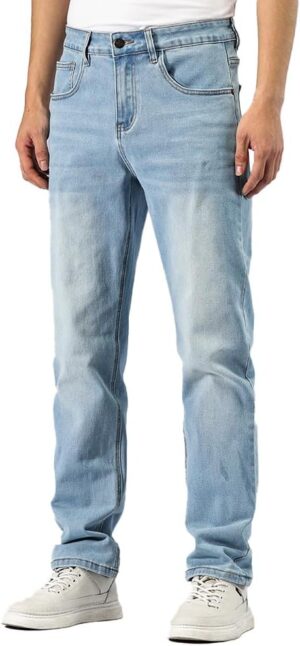 GAIAKOU Men's Baggy Slim Fit Stretch Work Jeans - Straight Loose Blue Elastic