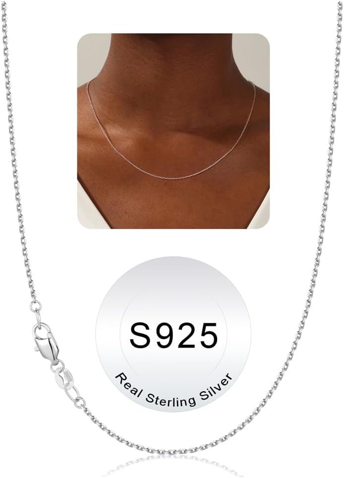 IEFWELL 925 Sterling Silver Chain Necklace for Women - 1.2 mm Sterling Silver Cable Chain, Italian Quality Sturdy hypoallergenic, 14/16/18/20/22/24 Inch Jewelry Gifts for Men Women