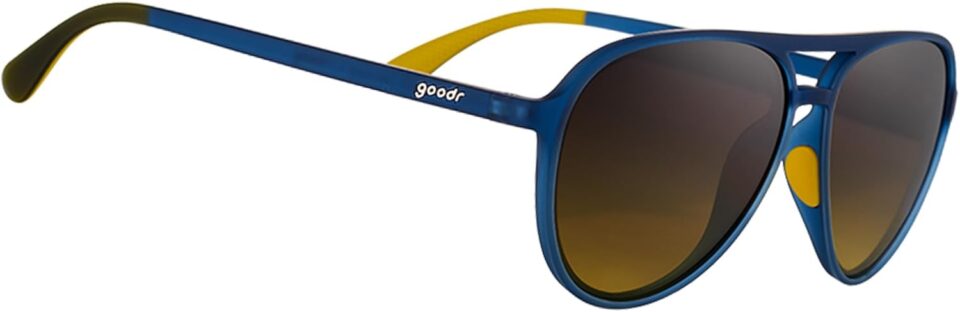 goodr Frequent Skymall Shoppers Polarized Aviator Sunglasses for Men & Women, Large Sized (Mach G), Navy Frame with Amber Gradient Lens, Dark to Light Tint, UV400 Protection, No Slip, No Bounce