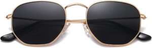 MEETSUN Polarized Hexagon Sunglasses for Women Men Polygon Square Sun Glasses UV400 Protection Metal Frame
