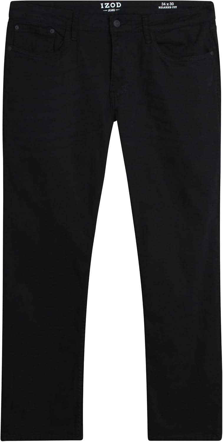IZOD Men's Relaxed Fit Jeans - Classic 5-Pocket Comfort Stretch Denim - Straight Leg Casual Work Pants for Men