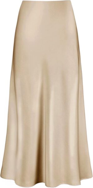 Women's Satin High Waisted Maxi Skirts Hidden Elasticized Waistband A Line Long Skirt