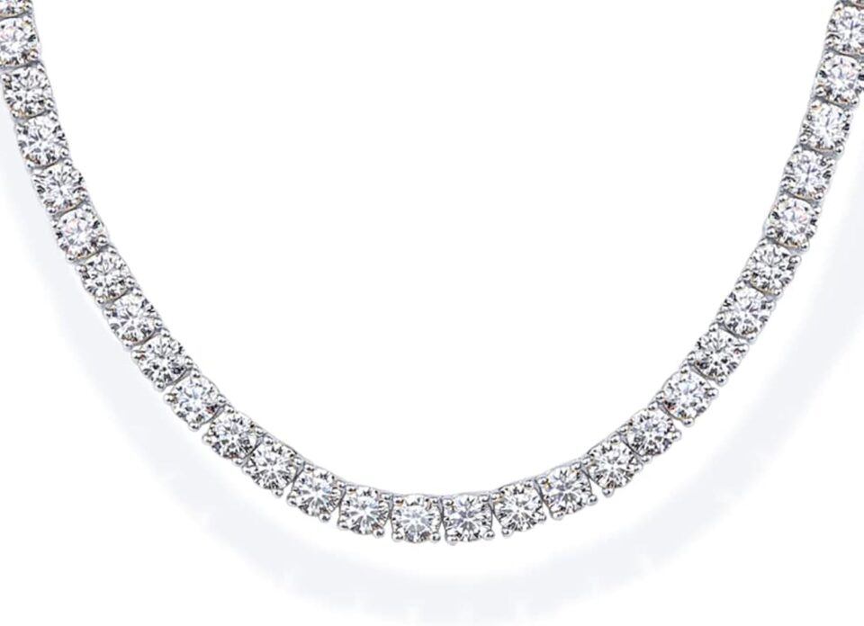 PAVOI 14K Gold Plated 3mm Simulated Diamond Tennis Necklace for Women | Tennis Chain | Chunky Long Gold Necklace for Women| Sizes 15" and 18"