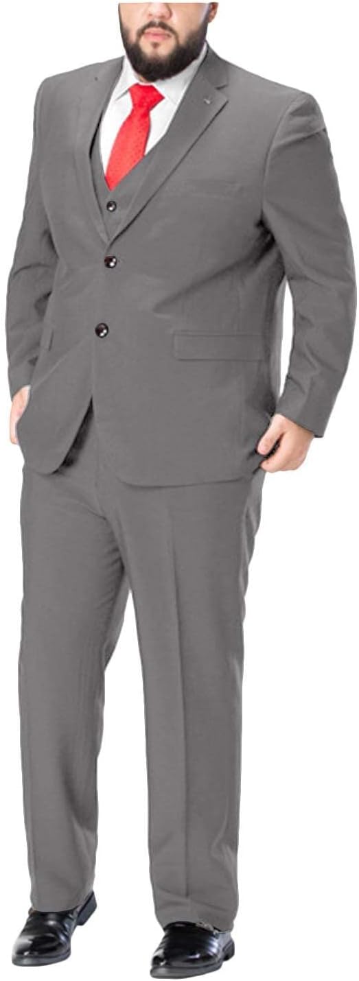 GATMSTZ Men's Formal Big Tall 3 Pieces Suit 2 Buttons Wedding Jacket Vest Pants