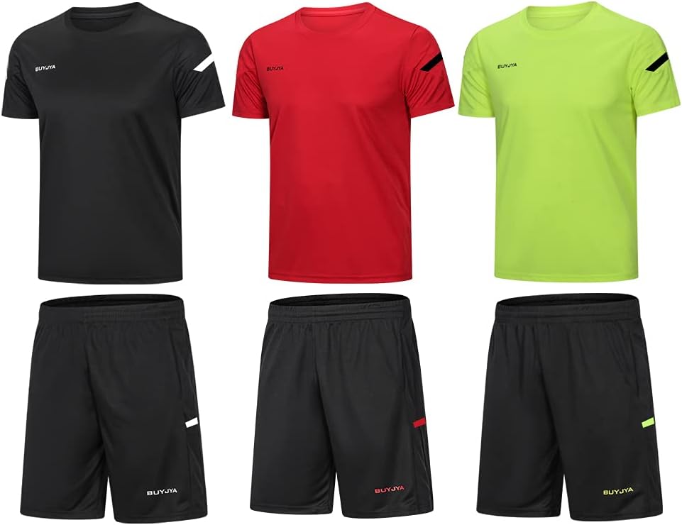BUYJYA Men's Workout Clothes Athletic Shorts Shirt Set 3 Pack Basketball Football Training Running Gym Christmas gifts