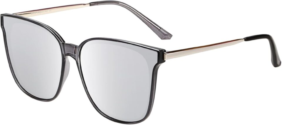 DUCO Oversized Polarized Sunglasses Womens Trendy Mirrored Shades Retro Round Vintage Light Weight UV400 Sun Glasses W016