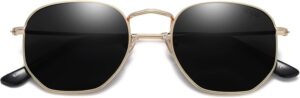 SOJOS Small Square Polarized Sunglasses for Men and Women Polygon Mirrored Lens SJ1072 Gold Frame/Grey Lens