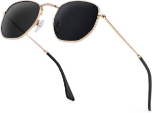 KALIYADI Sunglasses for Women and Men, Polarized Square UV Protection, Trendy Metal Frame Hexagon Sunglasses