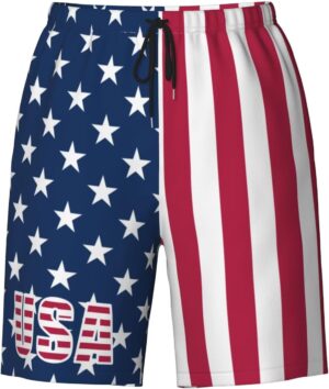 USA Casual Short Lightweight Quick Dry,Men's American Short for Gym,Beach,Sport,Drawstring Waist Adjustment S-3XL