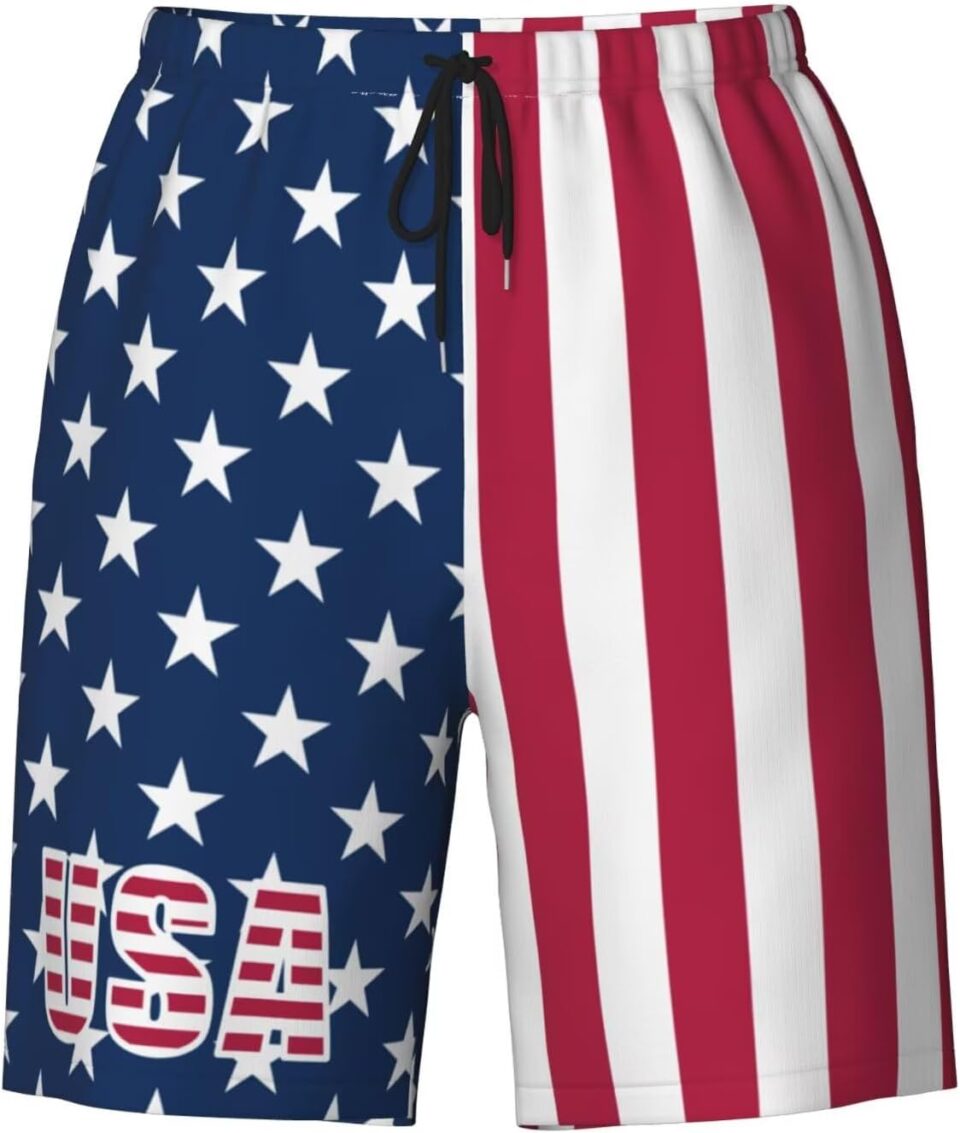USA Casual Short Lightweight Quick Dry,Men's American Short for Gym,Beach,Sport,Drawstring Waist Adjustment S-3XL