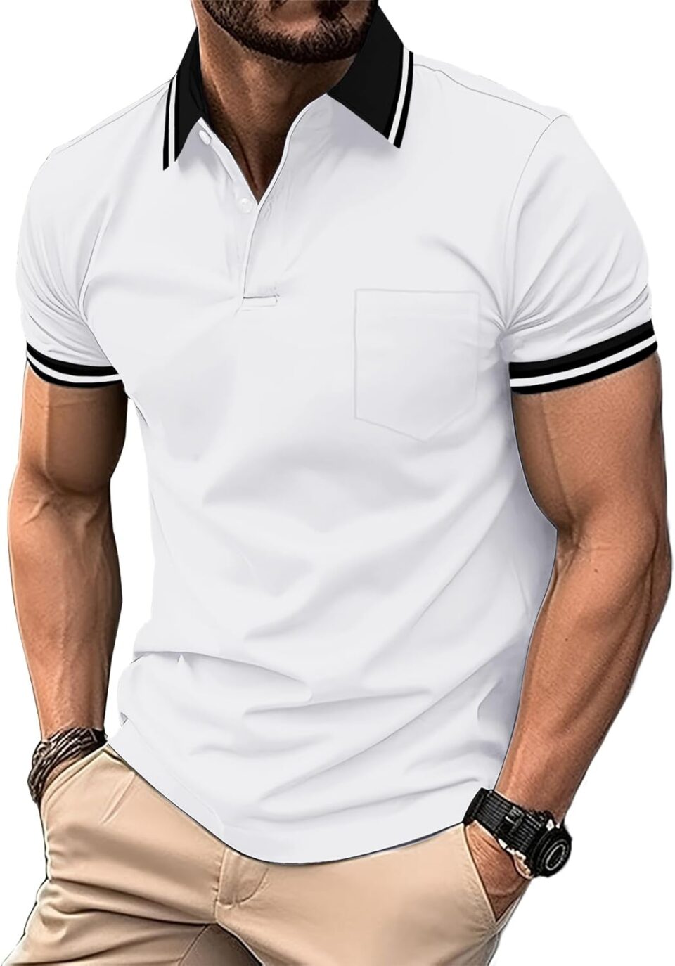 ZITY Mens Polo Shirts Casual Short Sleeve Athletic T-Shirts Classic Contrast Collar Shirt with Pocket