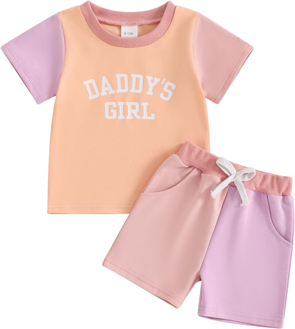 Sejardin Toddler Baby Girl Summer Clothes Short Sleeve Letter T Shirt Tops and Stretch Casual Shorts Infant Outfit
