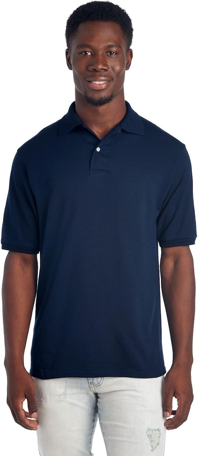 Jerzees Men's Short Sleeve Polo Shirts, Cotton Blend, Two Button Closure, Regular Fit, Sizes S-5x