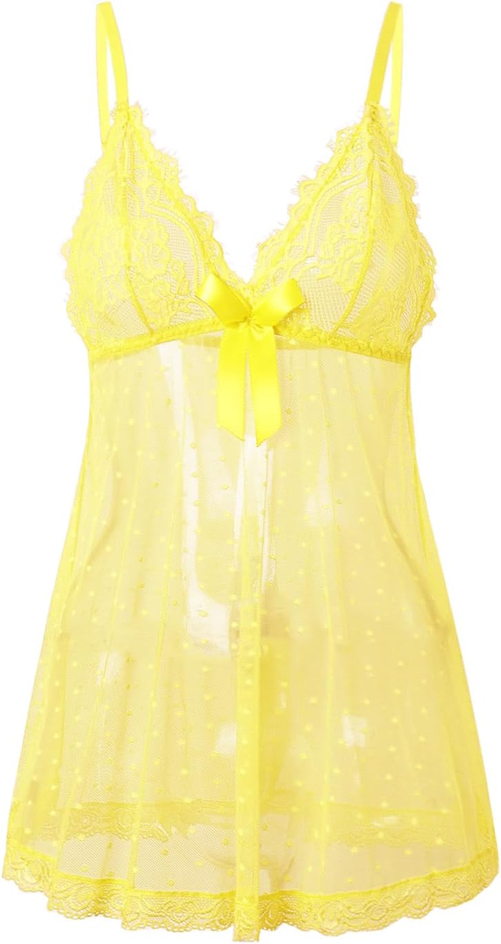 Sexy lingerie Lace Babydoll Chemise, Black, Women's Sleepwear S-5XL