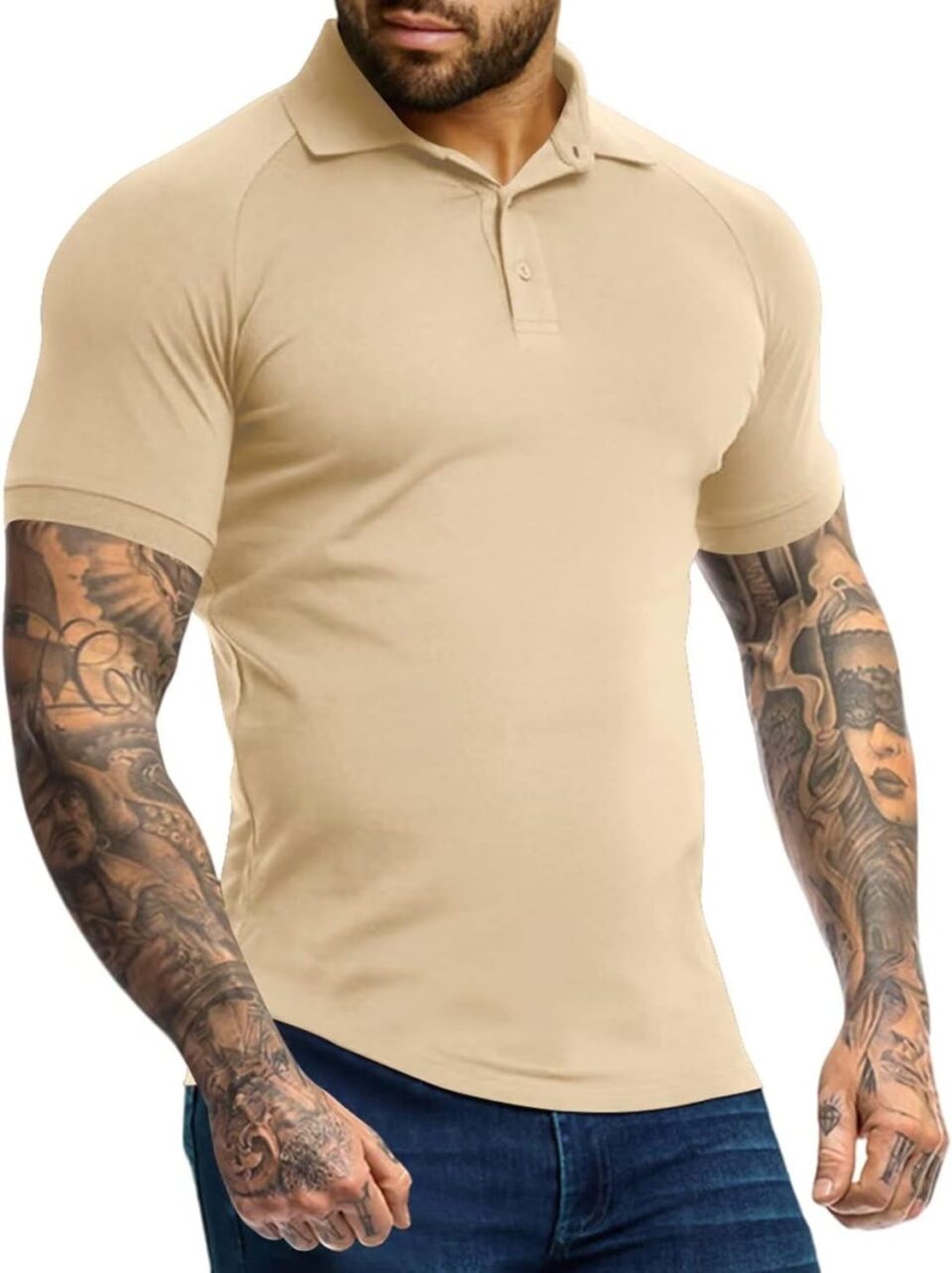 Men's Polo Shirts Short Sleeve Golf Shirts Casual Polo Muscle Athletic Fit Stretch Workout Collared Shirt