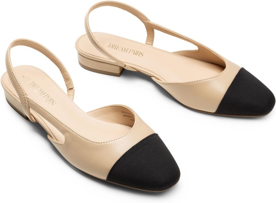 DREAM PAIRS Slingback Ballet Flats for Women Square Cap Toe Low Heel Dress Shoes Comfortable Work Flats for Office Party Wedding Business Casual