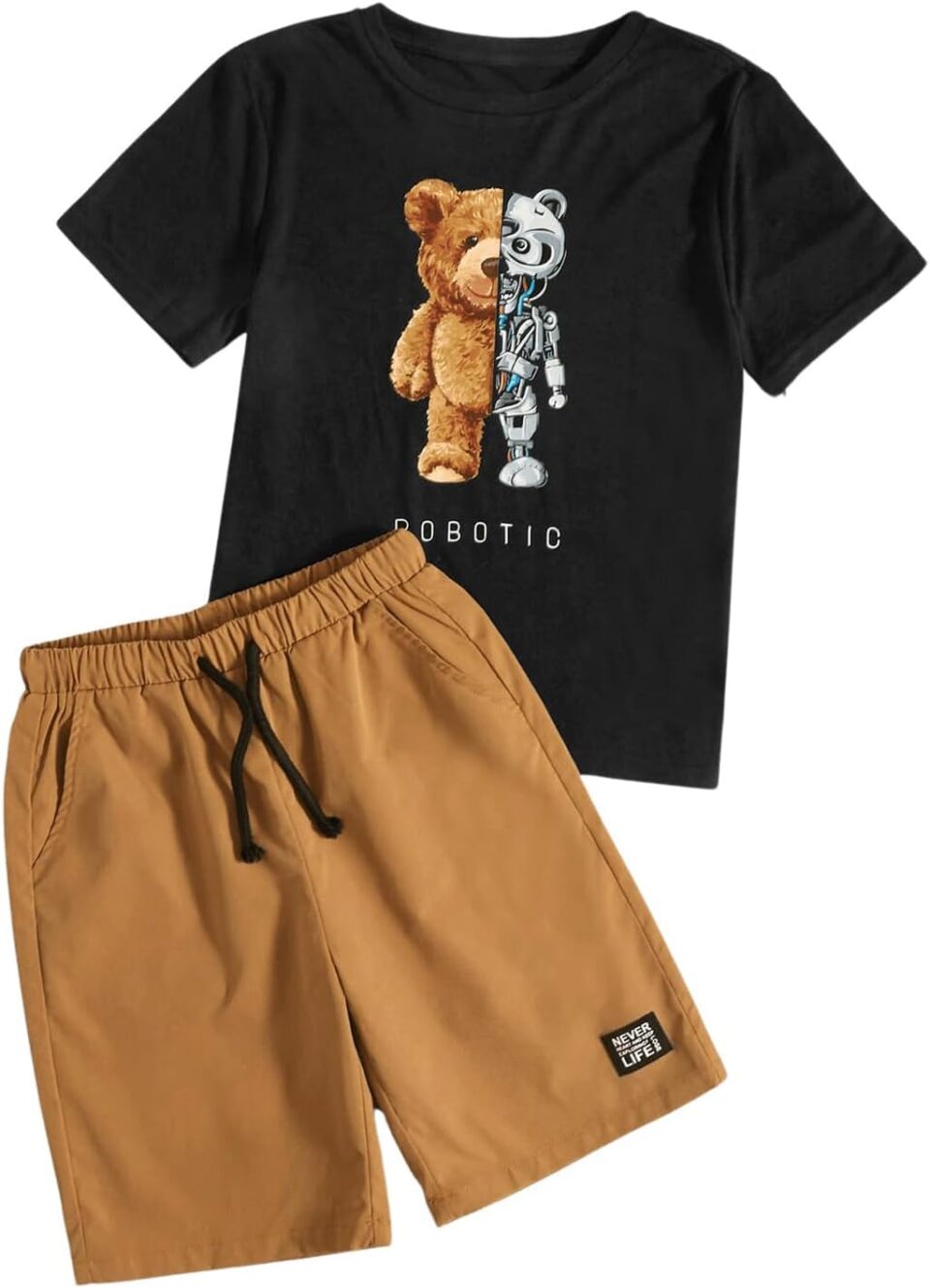 GORGLITTER Boy's Summer Outfits 2 Piece Clothing Sets Bear Print Short Sleeve Graphic Tee Tops and Elastics Waist Shorts