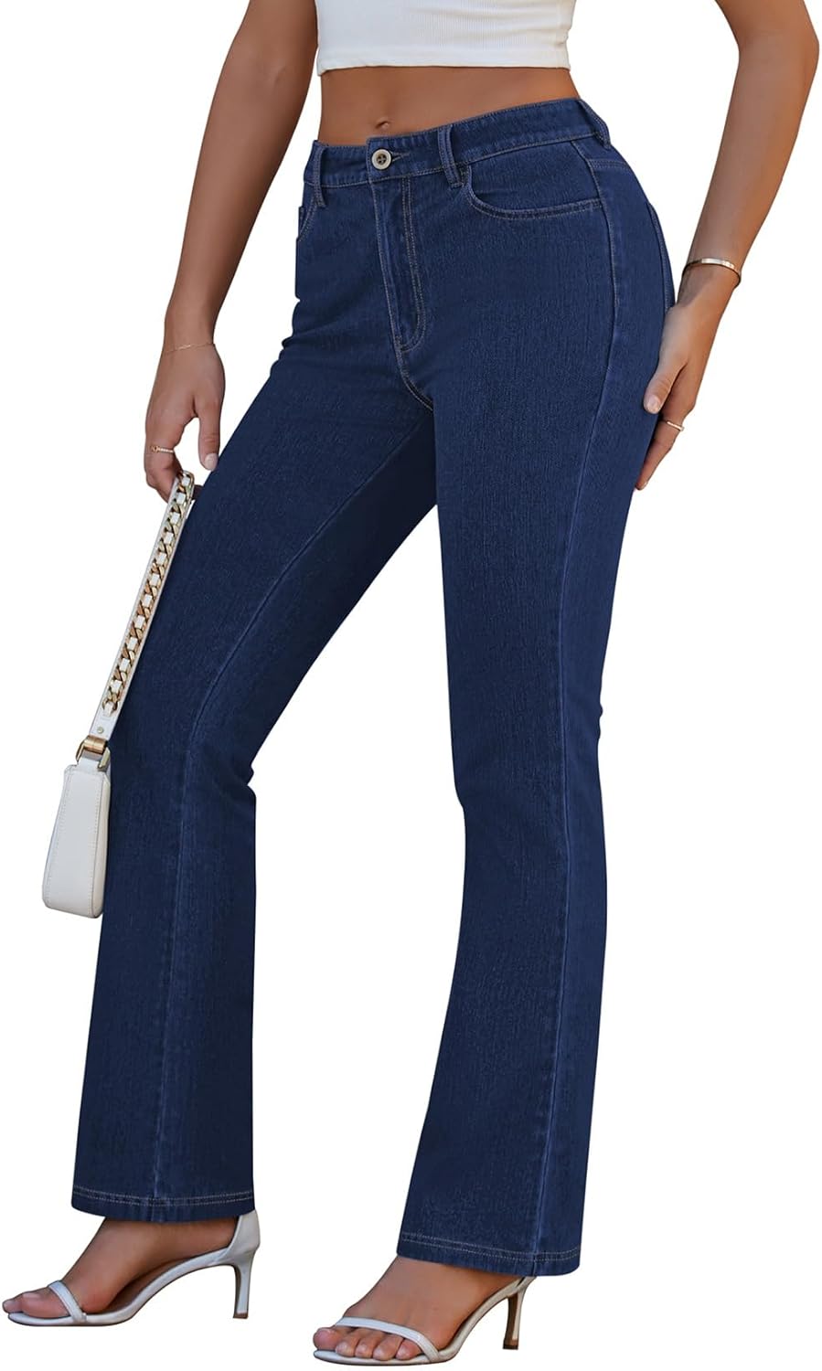Pink Queen Women Bootcut Jeans High Waisted Stretchy Curvy Denim Trouser Pant