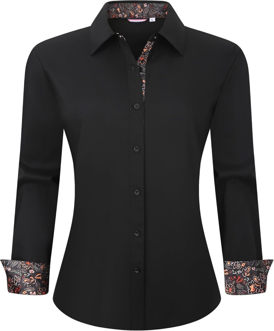 WARHORSEE Womens Cotton Button Down Dress Shirt Long Sleeve Easy Care Dressy Work Tops Business Casual Blouses for Women