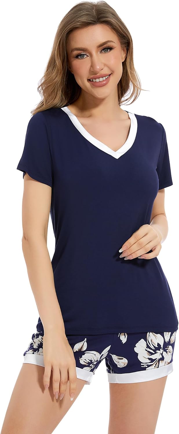 WiWi Viscose from Bamboo Pajamas Set for Women Soft Short Sleeve with Shorts Summer Plus Size Pjs Sets Sleepwear S-4X