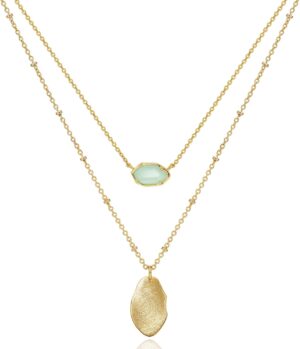 OZEL JEWELRY & GIFT Layered Gold Necklaces for Women - Crystal Colorful Delicate Cutting Pendant Necklace - 18K Gold Plated - Birthday Gifts (Made in Korea)