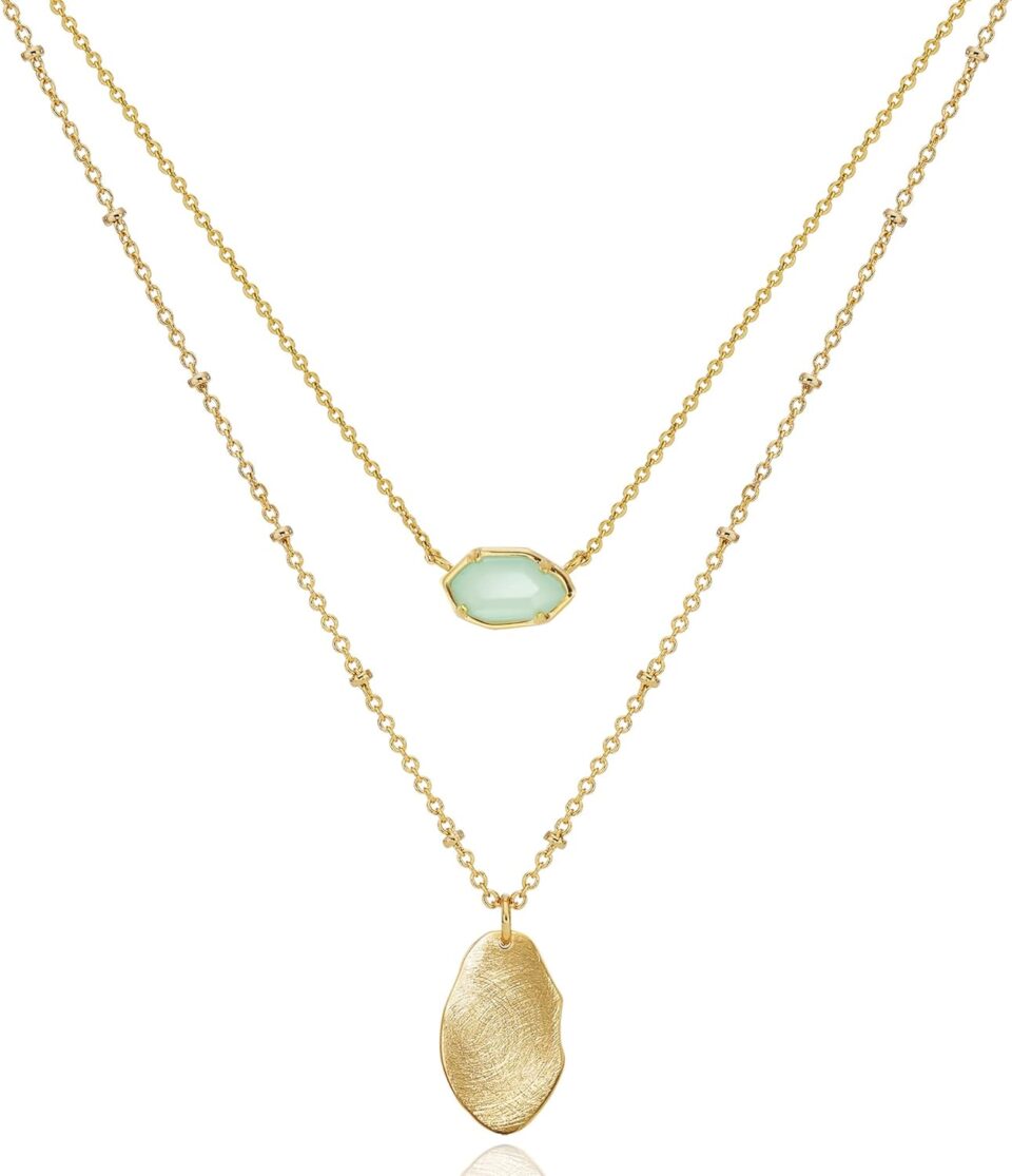 OZEL JEWELRY & GIFT Layered Gold Necklaces for Women - Crystal Colorful Delicate Cutting Pendant Necklace - 18K Gold Plated - Birthday Gifts (Made in Korea)