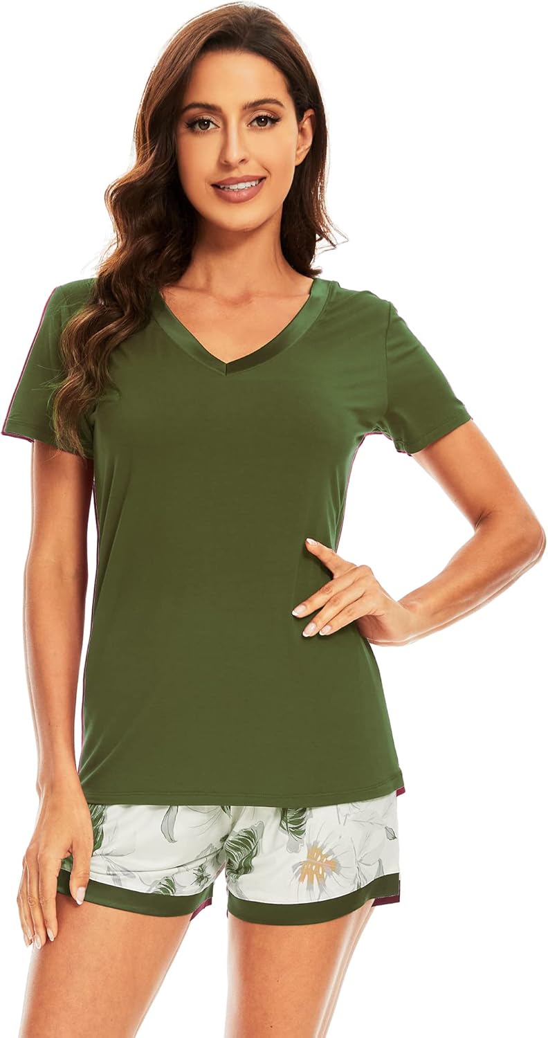 WiWi Viscose from Bamboo Pajamas Set for Women Soft Short Sleeve with Shorts Summer Plus Size Pjs Sets Sleepwear S-4X