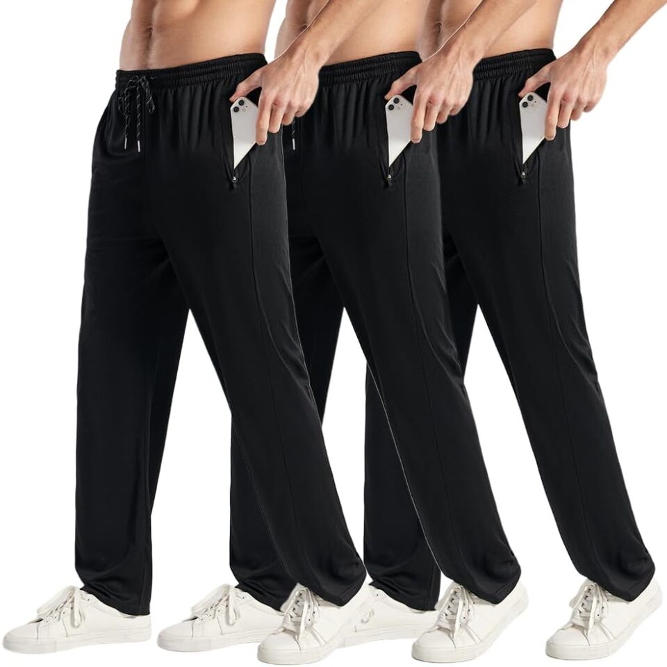 3PC Men's Zipper Mesh Fabric Jogger Pants - Breathable & Flexible Fit, Comfortable for Sports & Casual Wear