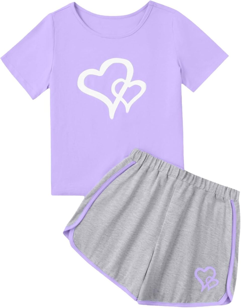 Girl's 2 Piece Outfits Cute Summer T-Shirt and Graphic Shorts Clothing Sets