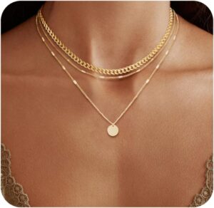 14K Gold Plated Layering Necklaces For Women Gold Necklace Set, Cuban Link, Snake Chain, Paperclip Layered Chains, Twisted Rope and Twisted Chain, Trendy Layering Necklace