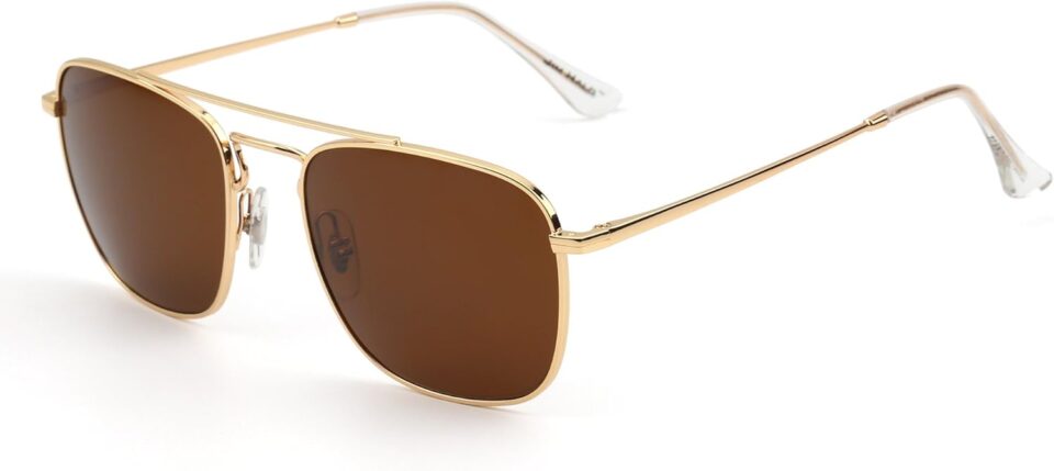 JIM HALO Retro Square Aviator Sunglasses Premium Glass Lens Flat Metal Eyewear Men Women