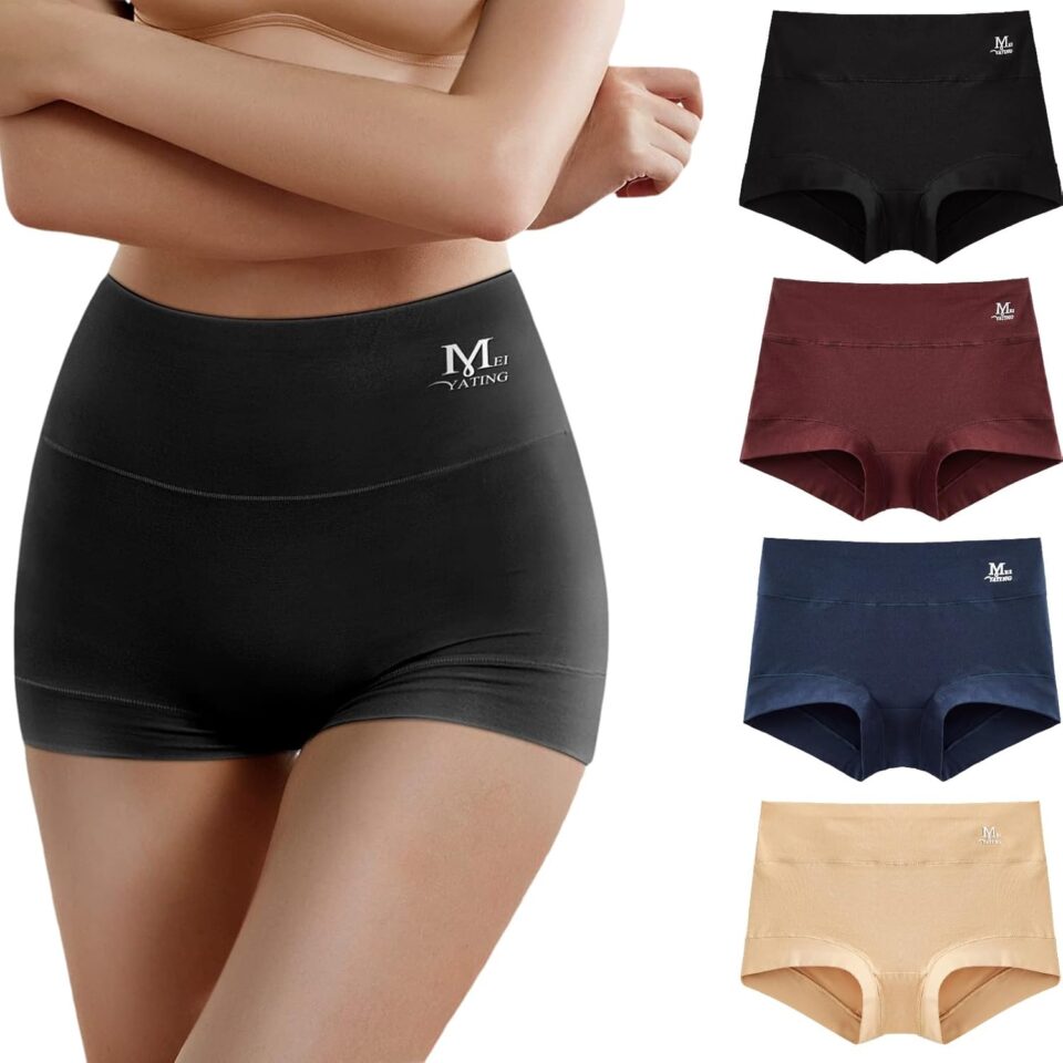 Boy Shorts Underwear for Women High Waisted Cotton Panties Boxer Briefs No Show Under Dress