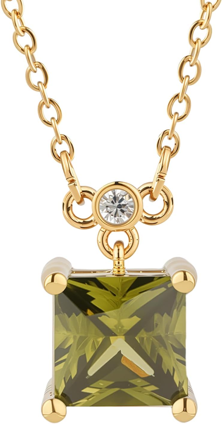 18K Gold-Plated Birthstone Necklace for Women, 5A Princess Square Cubic Zirconia Pendant, Dainty Gold Necklace, Perfect Anniversary & Birthday Gifts for Wife, Mom, Loved Ones or Yourself