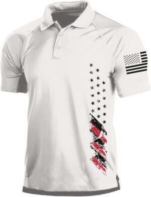 H HYFOL Short Sleeve Polo Shirts for Men Graphic Stretch Casual American Patriotic Raglan Golf Polos for Men