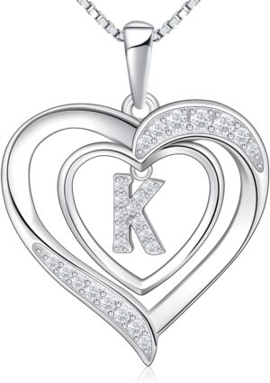 RIVIKO Heart Initial Necklace for Women, 925 Sterling Silver Letter Pendant,Personalized Charm Alphabet Jewelry Valentines Mother's Day Anniversary Christmas Birthday Gifts for Women Her Mom Wife