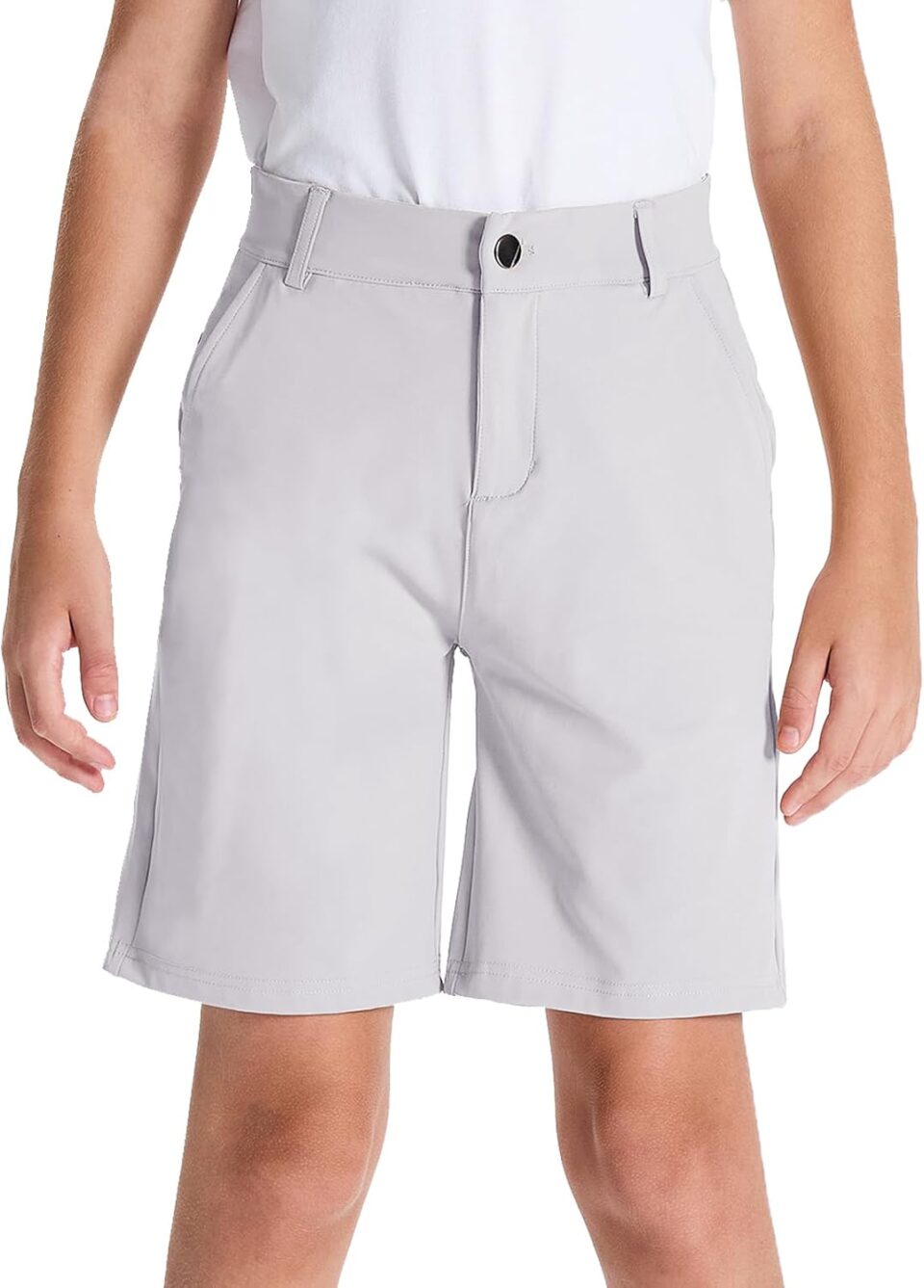 DEVOROPA Youth Boys Golf Shorts Stretch School Uniform Clothes Kids Flat Front Dress Chino Hybrid Twill Casual Shorts Pockets