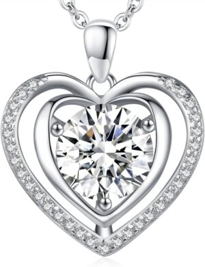 Heart Pendant Gold Necklace for Women Moissanite Lab-Created Gem I Love You Wedding Anniversary Birthday Christmas Valentine Engagements Mothers Day Jewelry for Wife Her Girlfriend Mom Daughter
