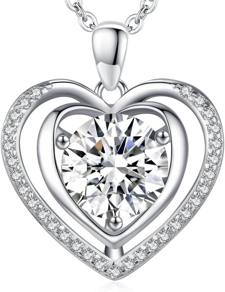 Heart Pendant Gold Necklace for Women Moissanite Lab-Created Gem I Love You Wedding Anniversary Birthday Christmas Valentine Engagements Mothers Day Jewelry for Wife Her Girlfriend Mom Daughter