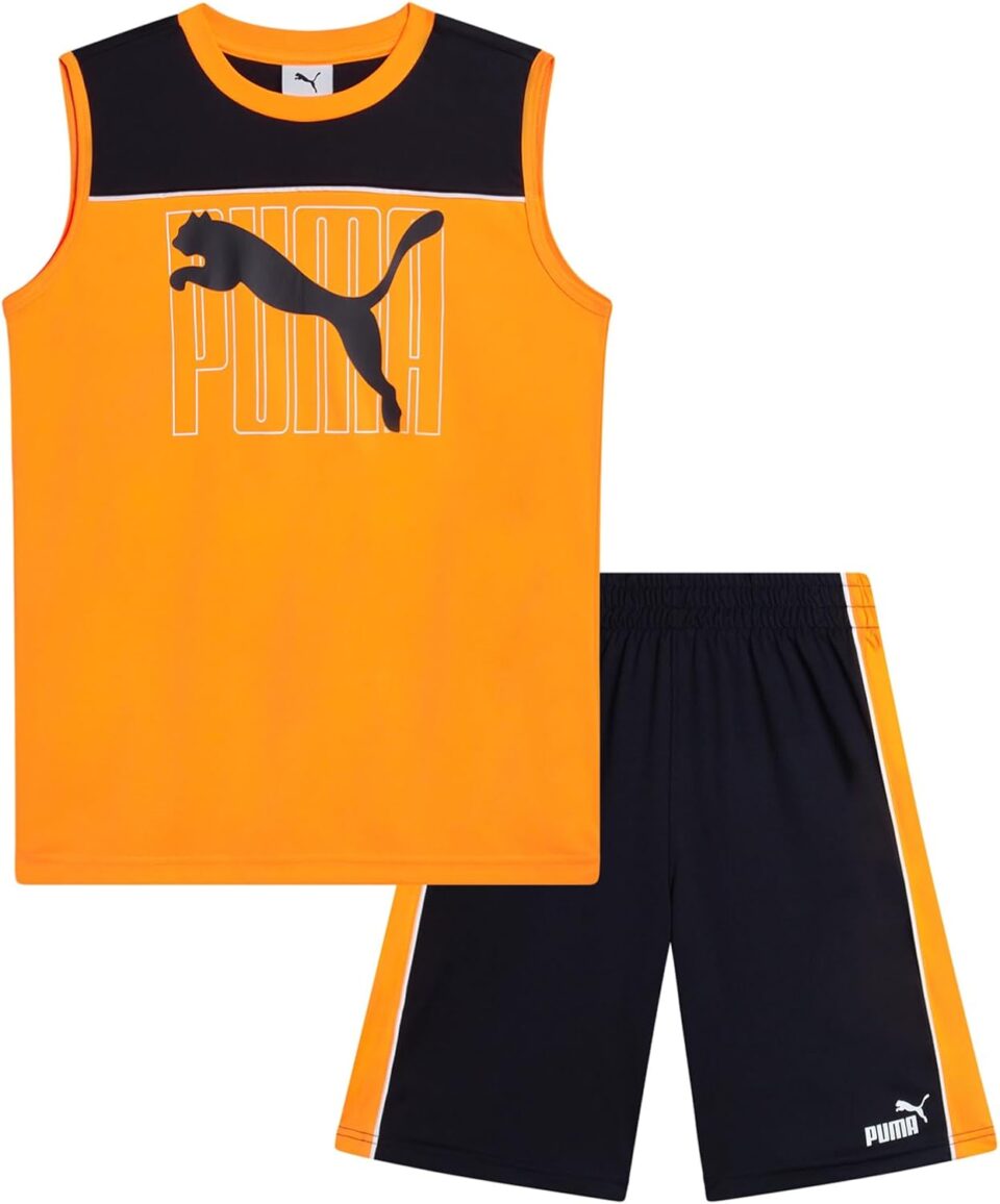 PUMA Boys' Active Shorts Set - 2 Piece Dry Fit Muscle Tank Top and Performance Gym Shorts - Activewear Set for Boys (4-16)