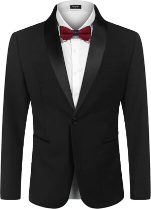 COOFANDY Men's Tuxedo Jacket One Button Dress Suit Blazer Jacket for Wedding Dinner Prom Party