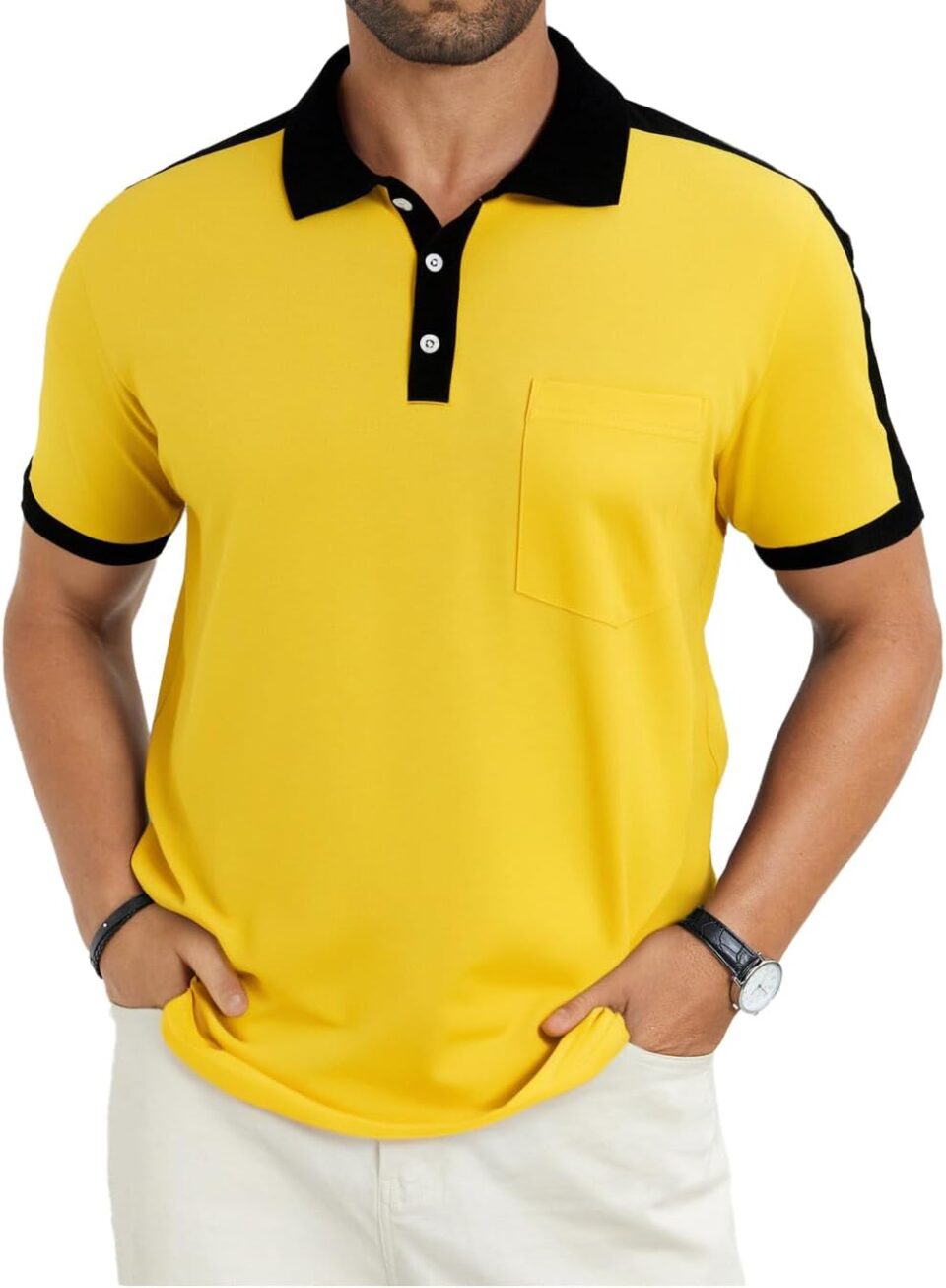 Men's Casual Polo Shirts Short Sleeve Classic Button Shirt Fashion Cotton Golf Tops with Pocket