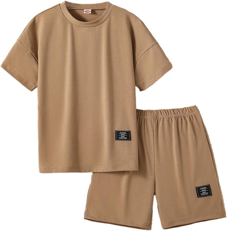 Boy's T-Shirt and Shorts Set Summer Outfits Solid Short Sleeve Children Two Pieces Clothing Sets