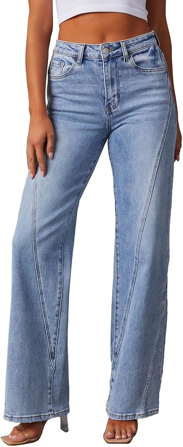 cffvdiz Women's Bootcut Jeans Casual Comfortable Spliced Wide Leg Denim Pants