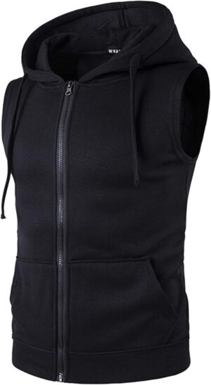 Hansber Men's Tank Top Zipper Hoodie Sweatshirt Sleeveless Gym Training T-Shirt Athletic Sports Vest Activewear