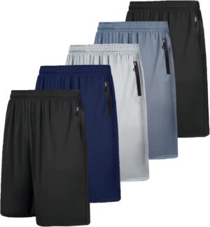 RPOVIG Men's Workout Shorts Sets 5 Pack with Zippered Pockets Basketball Gym Activewear Athletic Mesh Shorts